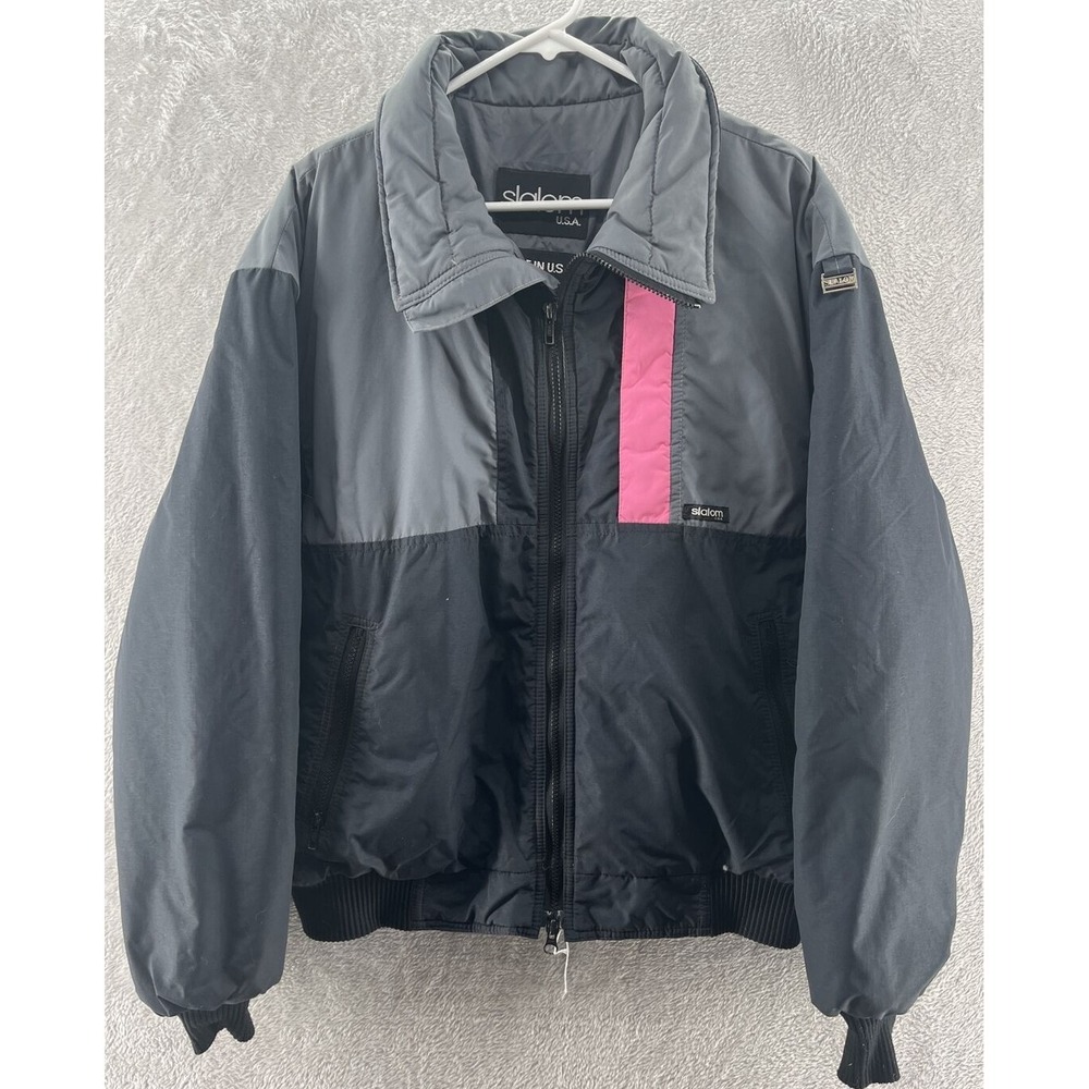 VTG Slalom Ski Jacket Men's L Coat Bomber 80s Full Zip Pink Gray USA
